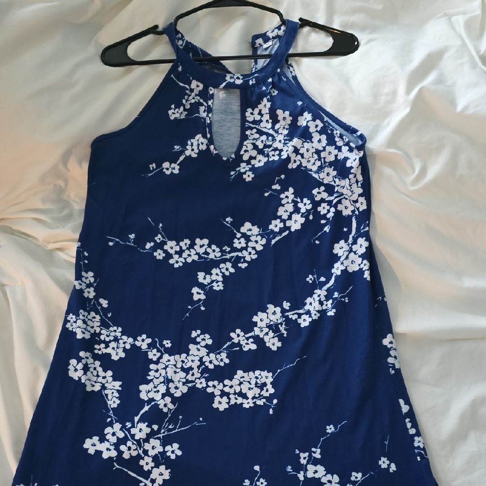 Floral Navy Blue Halter Dress